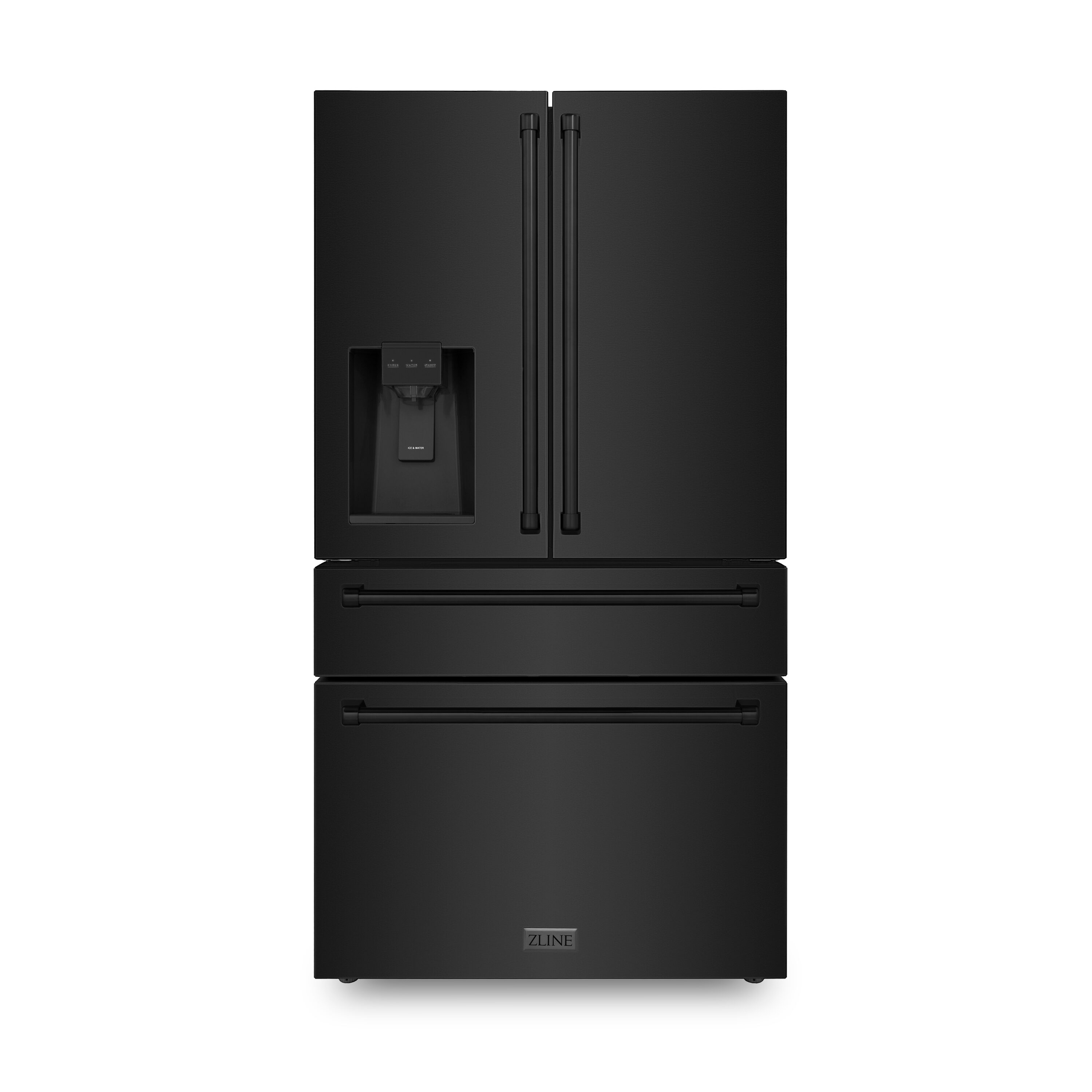 ZLINE KITCHEN & BATH Counter-Depth 21.6-cu ft 4 -Door French Door Refrigerator with Dual Ice Maker with Water Dispenser ( Fingerprint Resistant Black Stainless Steel ) ENERGY STAR Certified