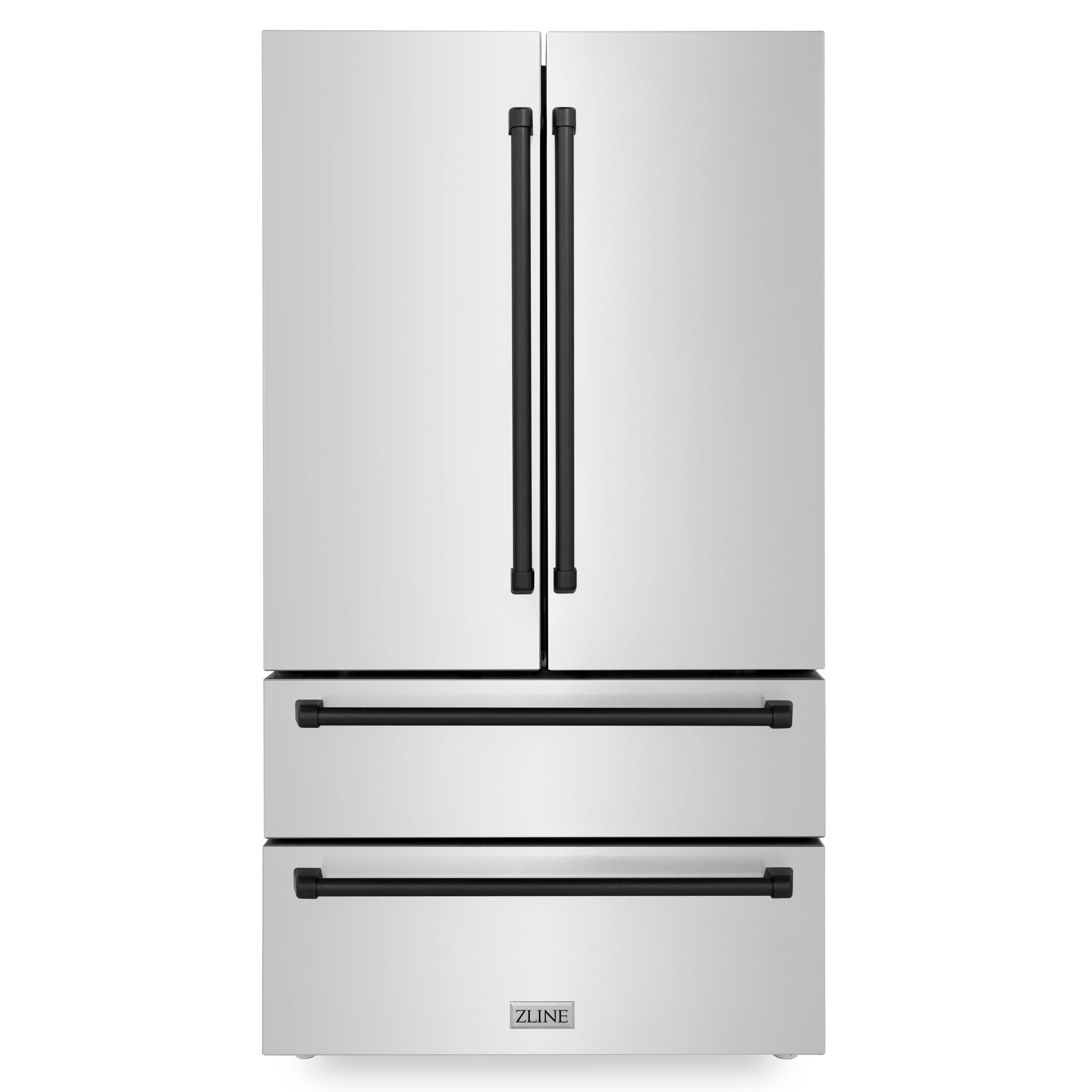 ZLINE KITCHEN & BATH Counter-Depth 22.5-cu ft 4 -Door French Door Refrigerator with Ice Maker ( Fingerprint Resistant Stainless Steel with Matte Black accent Handles ) ENERGY STAR Certified