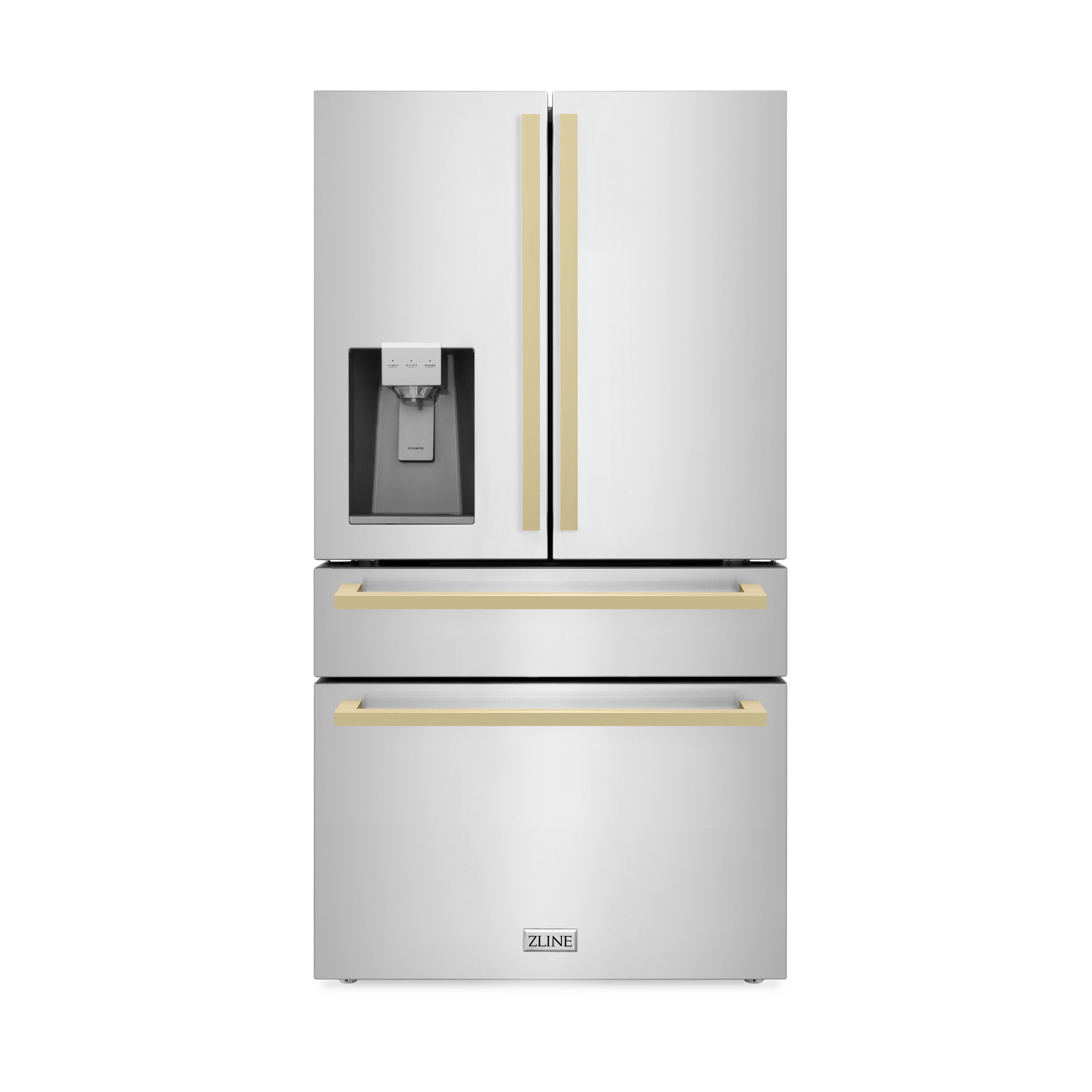ZLINE KITCHEN & BATH Counter-Depth 22.5-cu ft 4 -Door French Door Refrigerator with Ice Maker ( Stainless Steel with Champagne Bronze Handles ) ENERGY STAR Certified